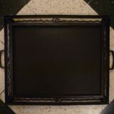 Large art deco serving tray in wrought iron and fixed design under glass