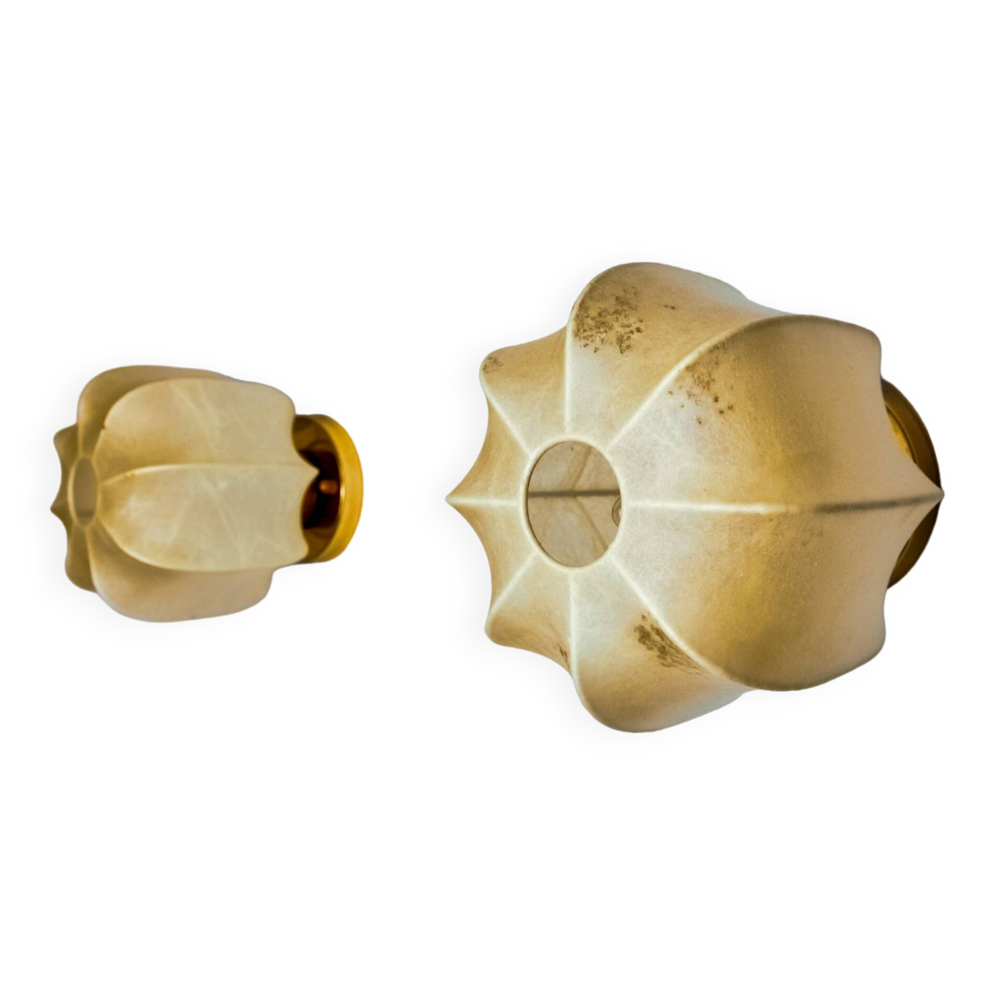 Pair of “cocoon” wall lights, resin and pine, italy, 1970