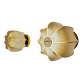 Pair of “cocoon” wall lights, resin and pine, italy, 1970