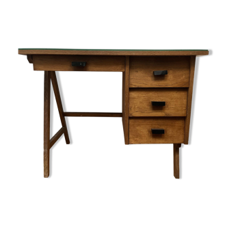 Bureau en bois, plateau en verre