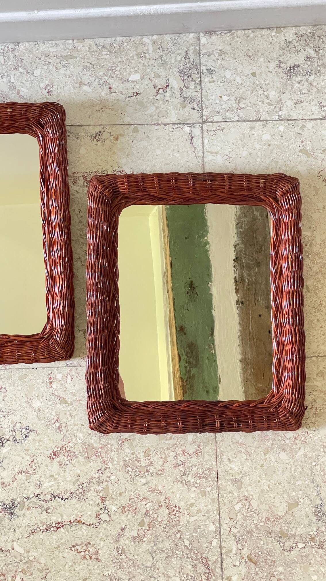 Pair of vintage rattan wicker mirrors