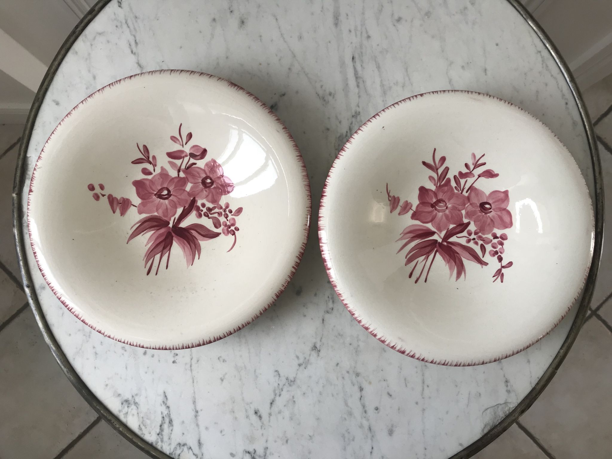 Duo de plats de service longchamp roses années 30-40