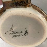 Vase mug en céramique artisanat mexicain signé oiseau fleur