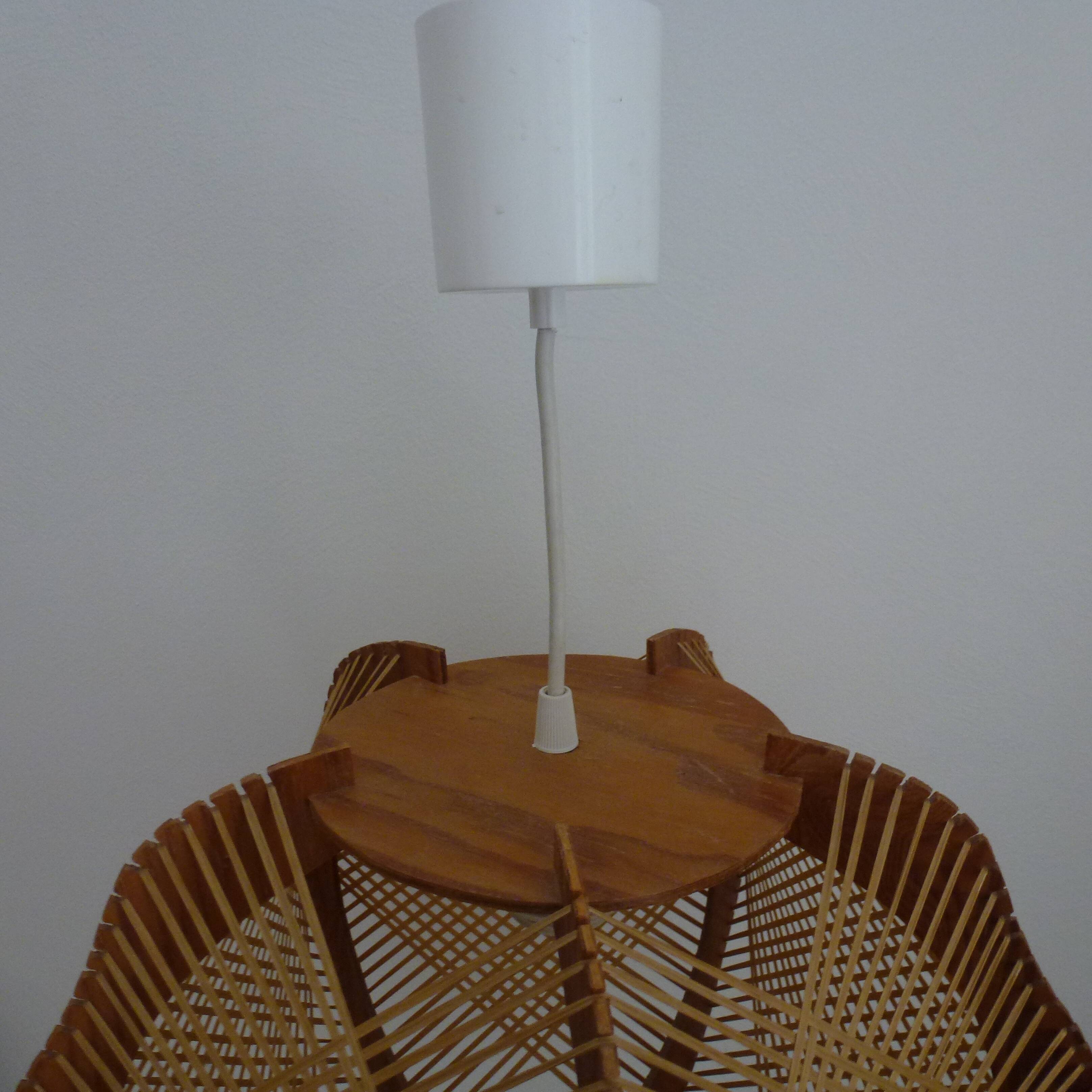 Vintage Scandinavian Pendant Lamp in Wood and Stretched Wires 1960s