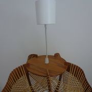 Vintage Scandinavian Pendant Lamp in Wood and Stretched Wires 1960s
