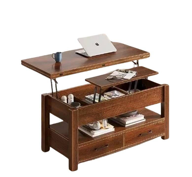 Vintage Lift-Top Coffee Table with Drawers, Hidden Storage & Laptop Stand, Convertible Coffee Table