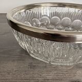 Vintage salad bowl in moulded glass and silver-plated metal.