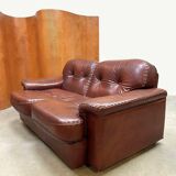 Canapé 2 places et 2 poufs en cuir, Vavassori Monza, Italie 1970