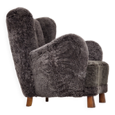 1960s, Danish design, reupholstered armchair, genuine sheepskin.