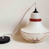 70s Pendant Light White Opaline Frosted and Marbled Effect Height 120 cm