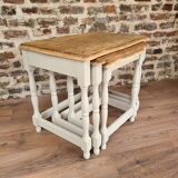 Renovated antique tables in a chic country style – trio of nesting tables