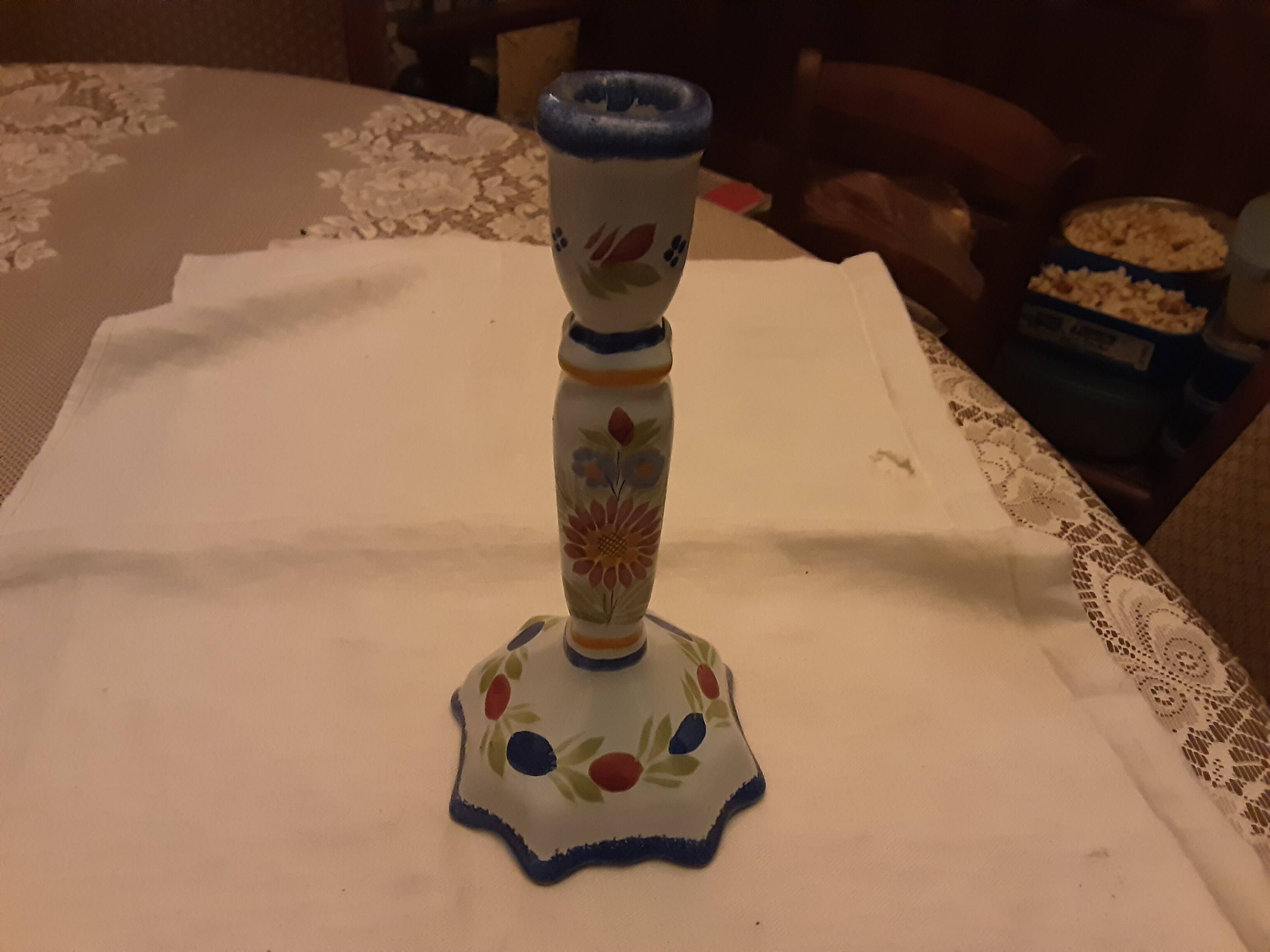 Quimper faience candlestick