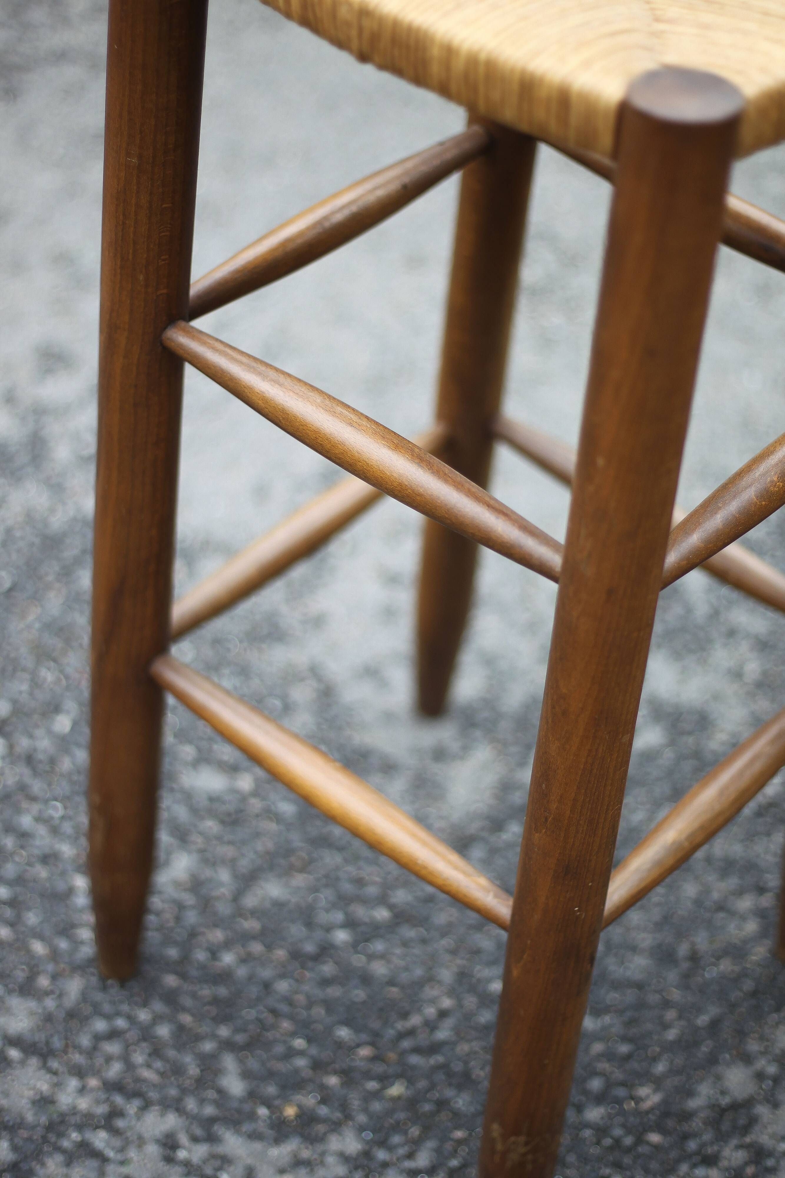 Pair of bar stools, wooden and straw stool, vintage bar stool, vintage stool, decoration
