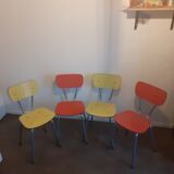Set of 4 yellow and red formica chairs