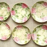 6 plates in slip decoration of roses earthenware of Onnaing