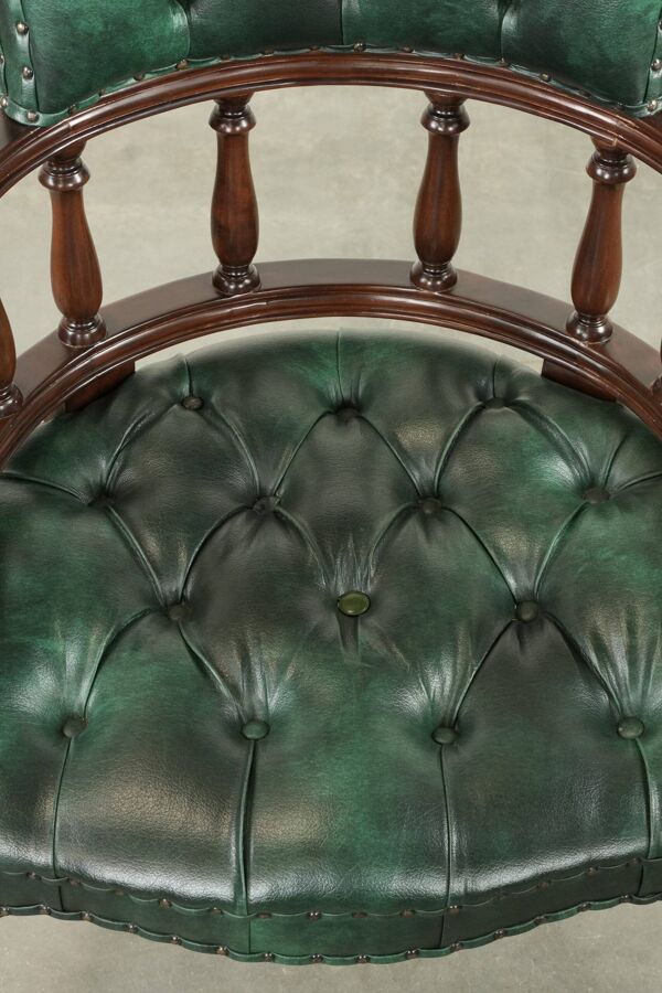 Chaise de bureau Chesterfield de style anglais en cuir vert