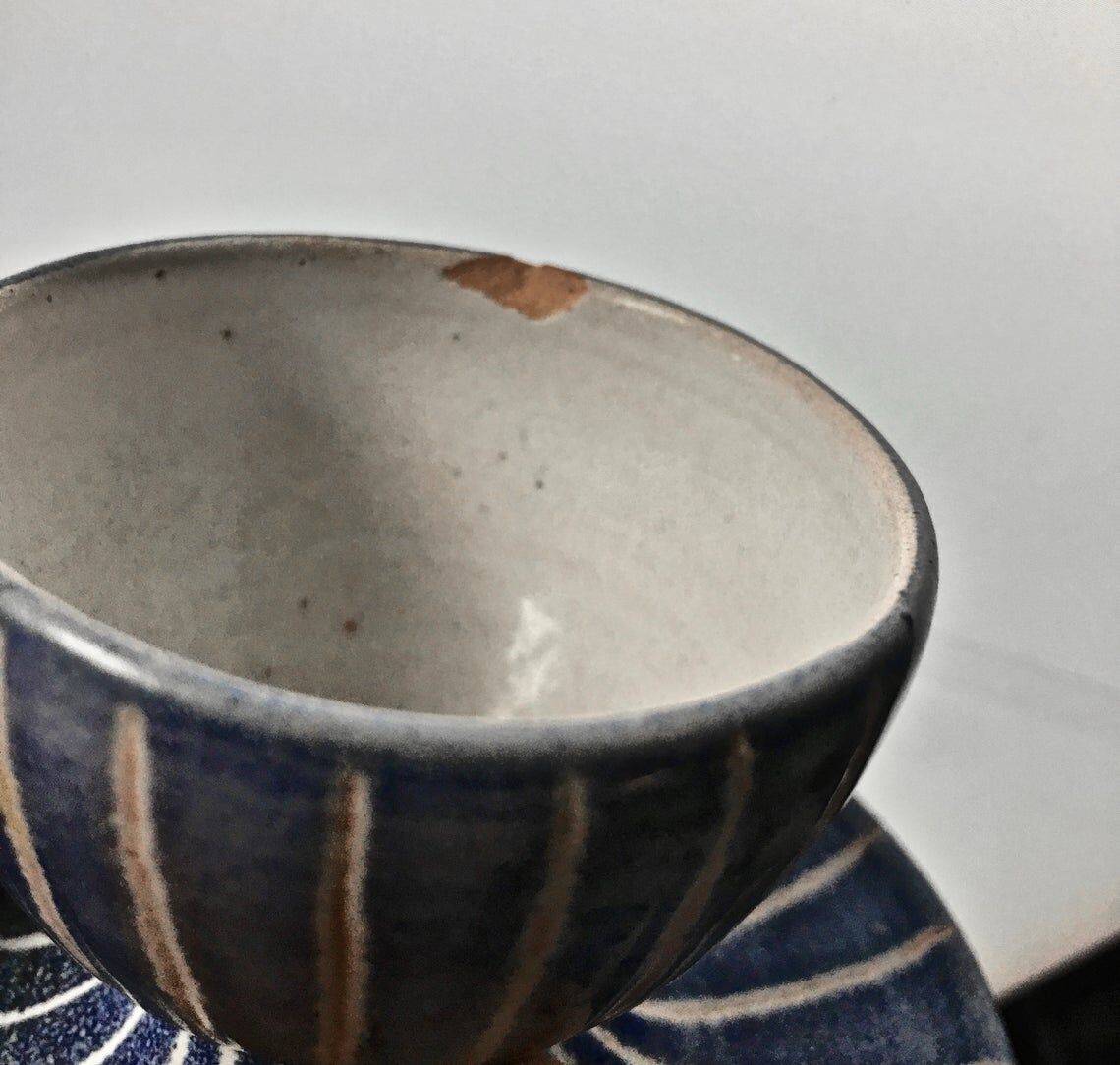 Set of 2 cups of eggs in blue Vallauris ceramic by Robert Picault 1950