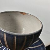 Set of 2 cups of eggs in blue Vallauris ceramic by Robert Picault 1950