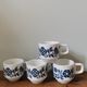Set of 4 vintage bar coffee cups Sarreguemines vintage screen-printed blue flower pattern