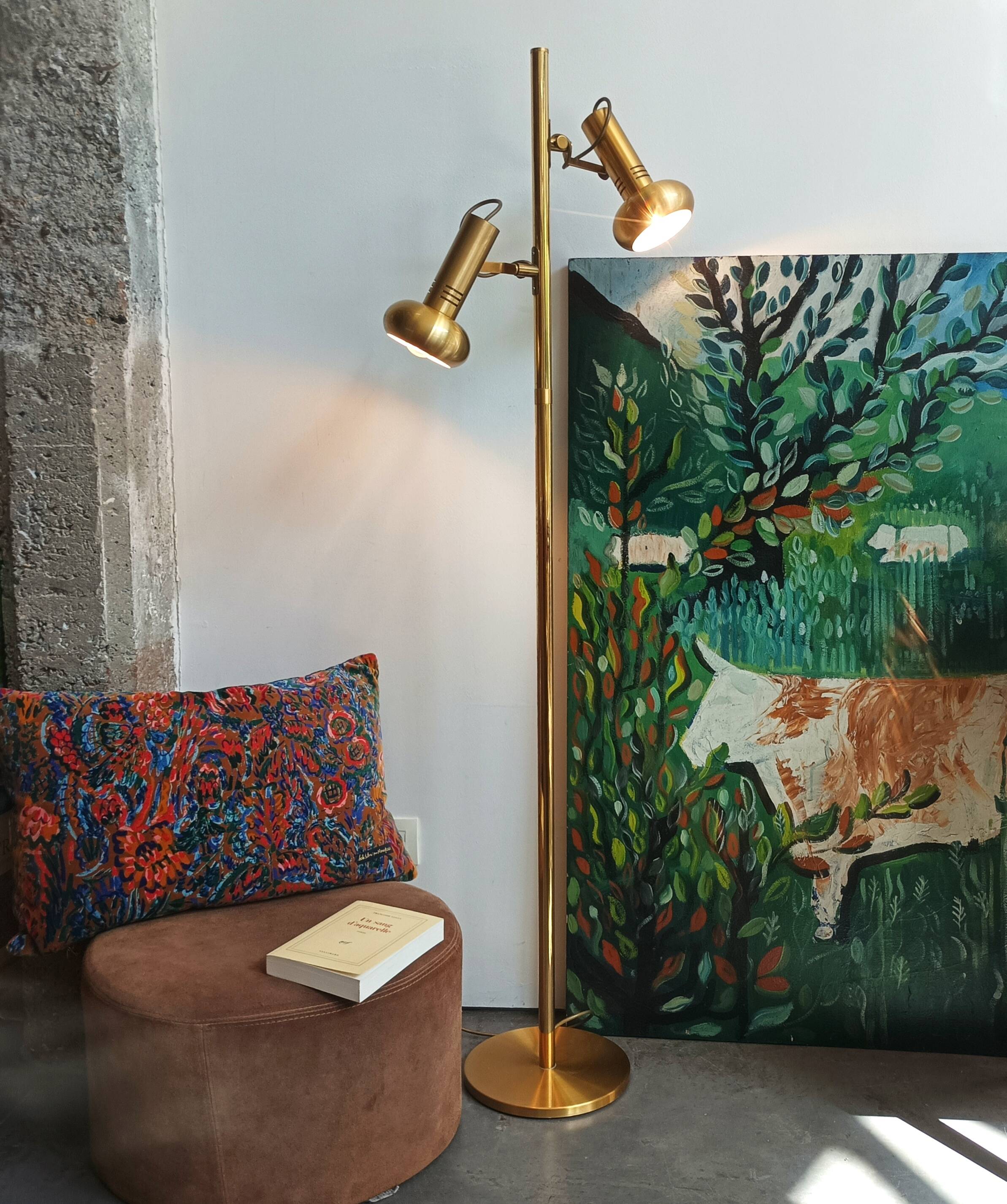 Lampadaire spots laiton doré 70s