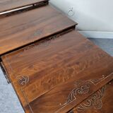 Pyroengraved wooden trundle tables