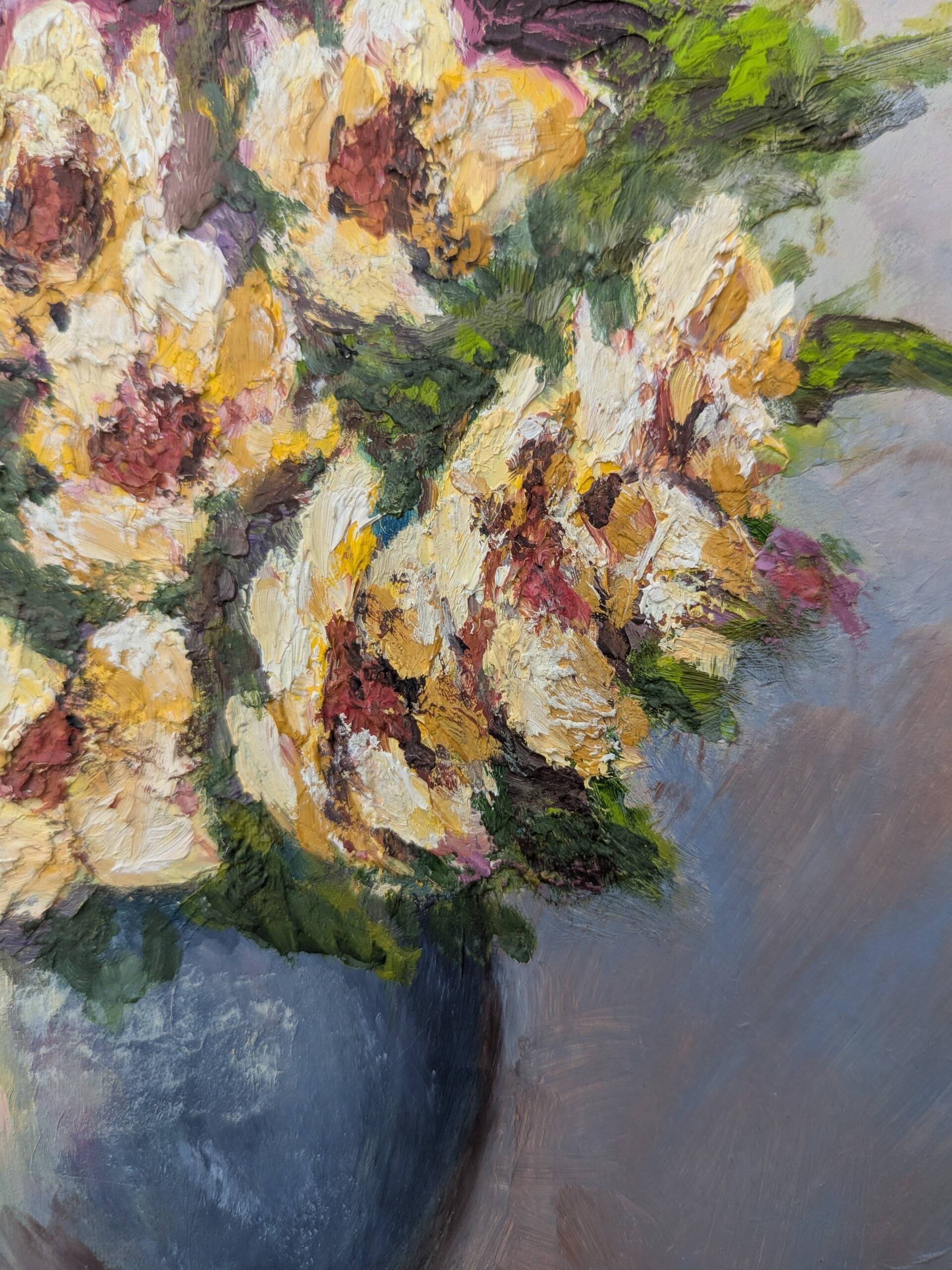 Bouquet of flowers, oil on cardboard