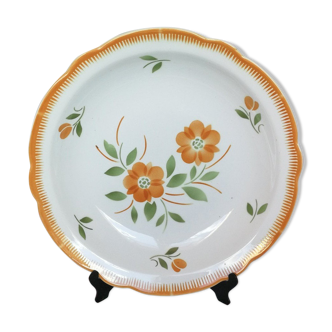 Plat creux ancien Badonviller fleurs oranges