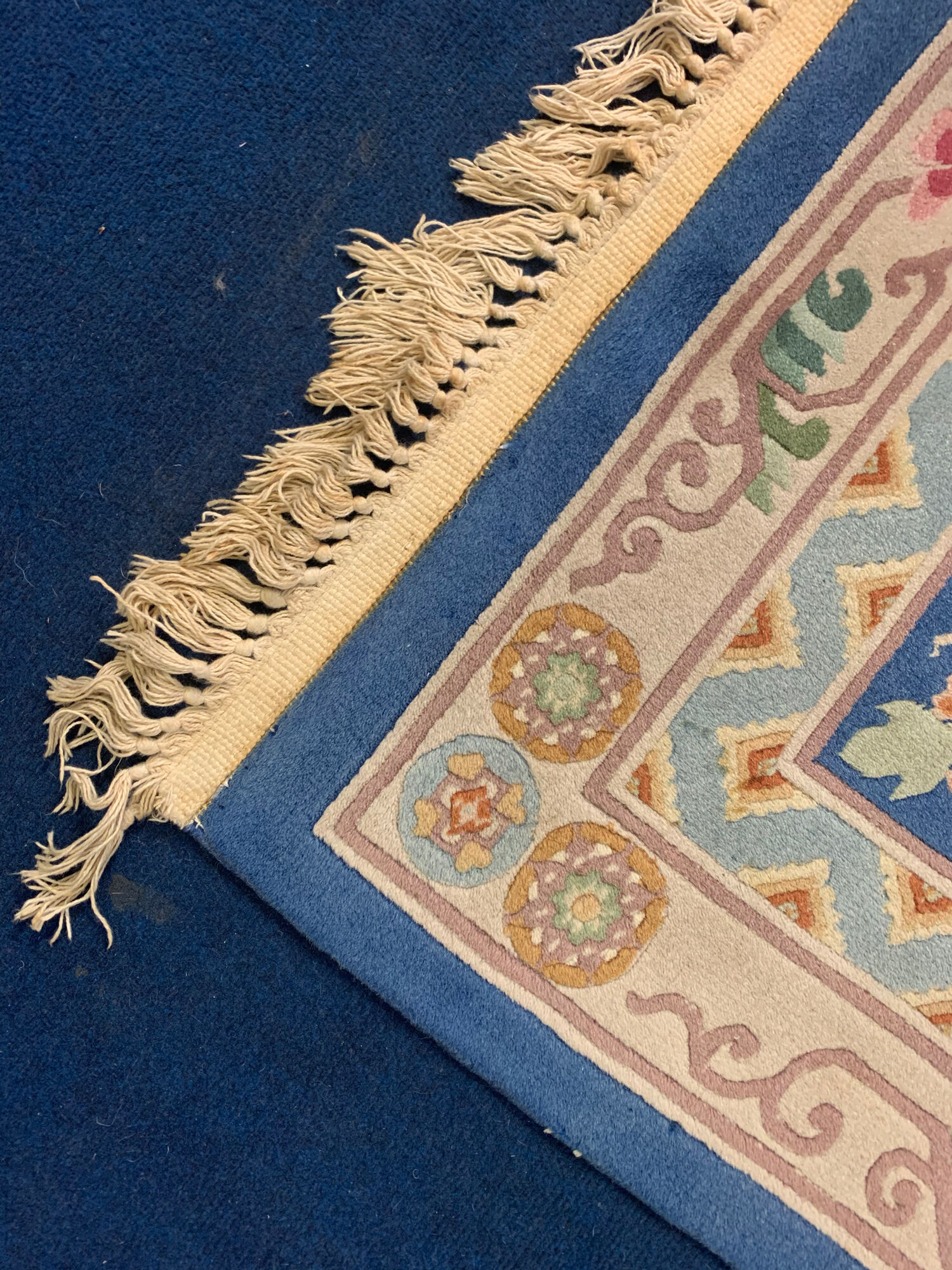 Handmade Blue Wool Chinese Rug- 92x185cm