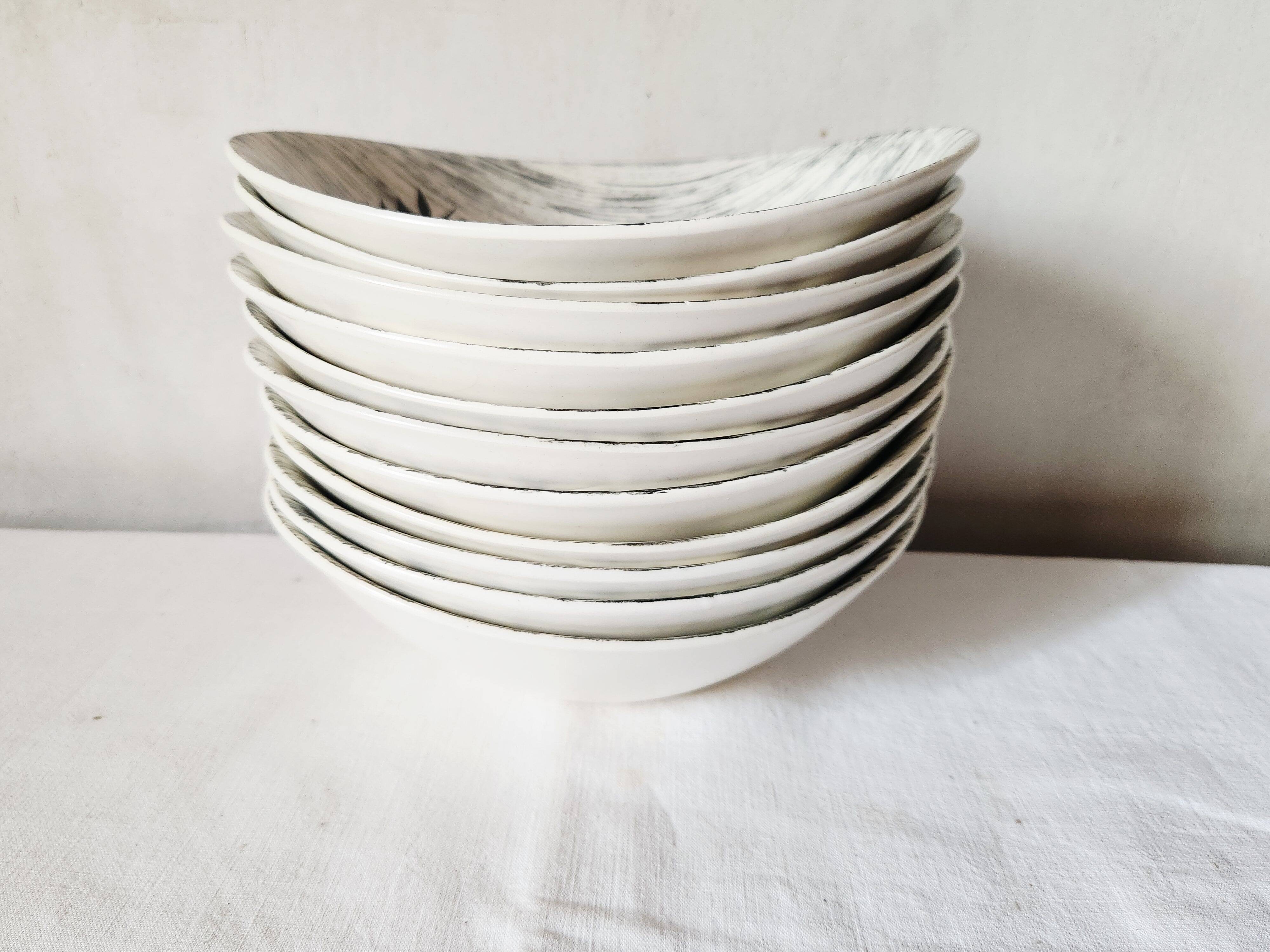 Vintage french 1960s stalins toledo - toledo dessert bowls black olive leaf