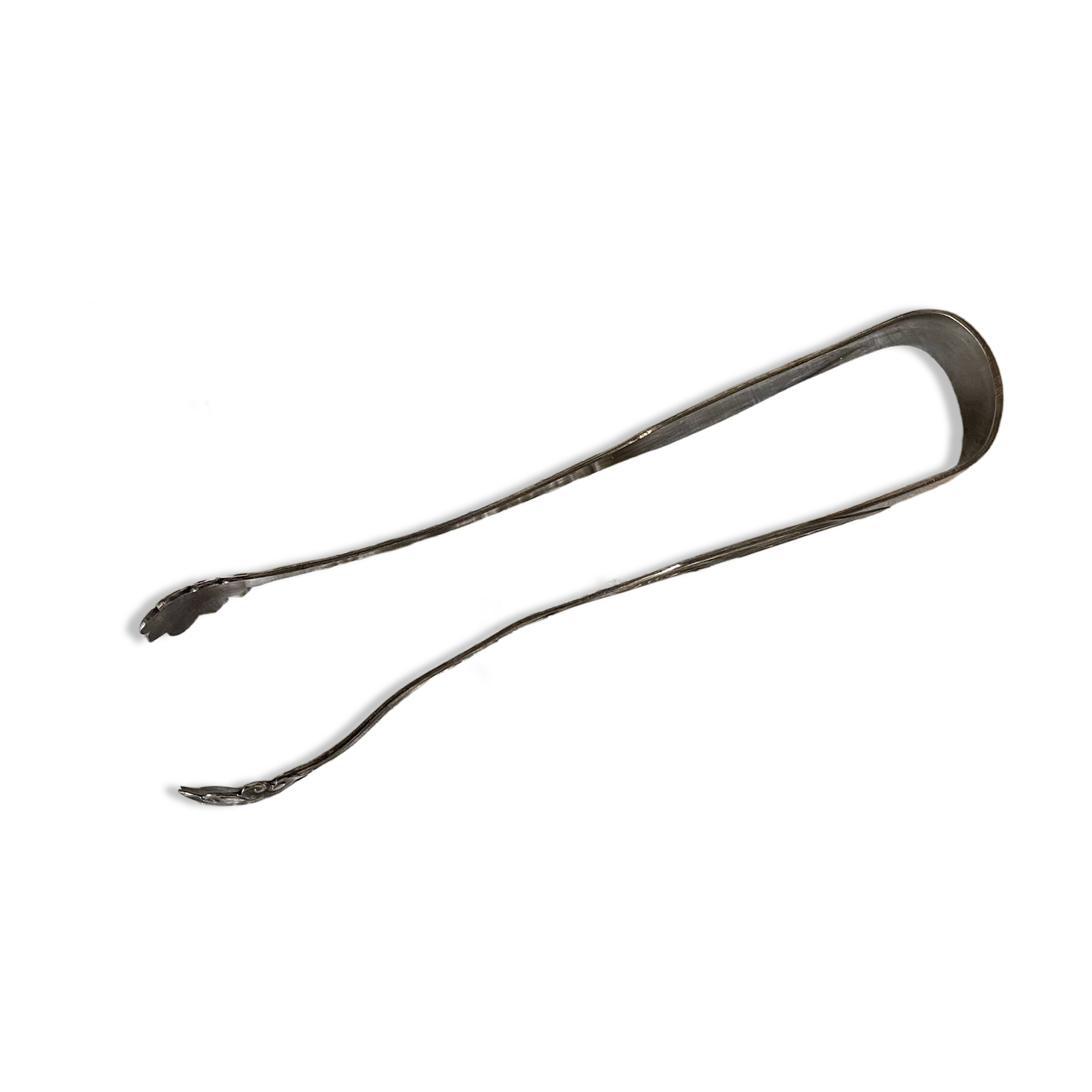 Antique sugar tongs in its case, shell decoration.