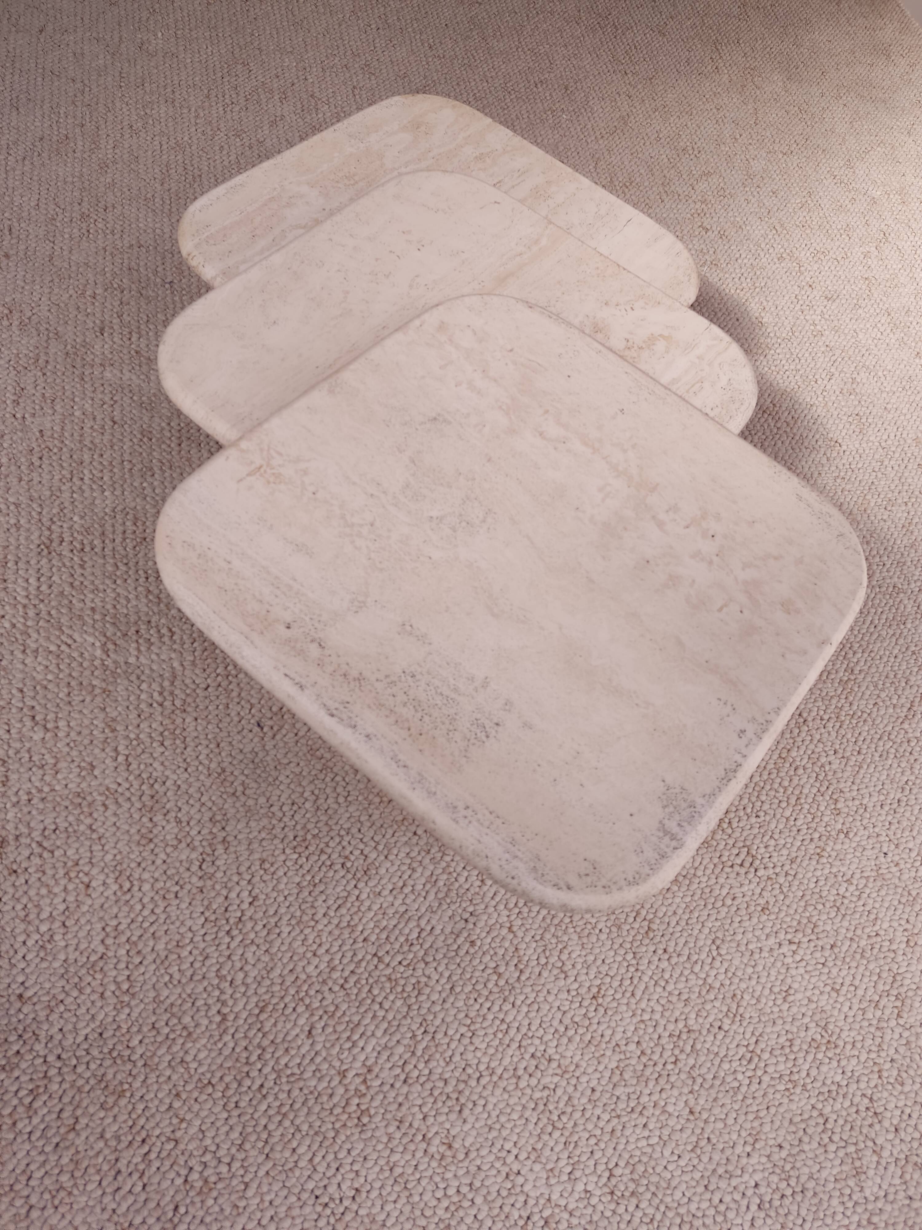 3 travertine trundle tables 1970