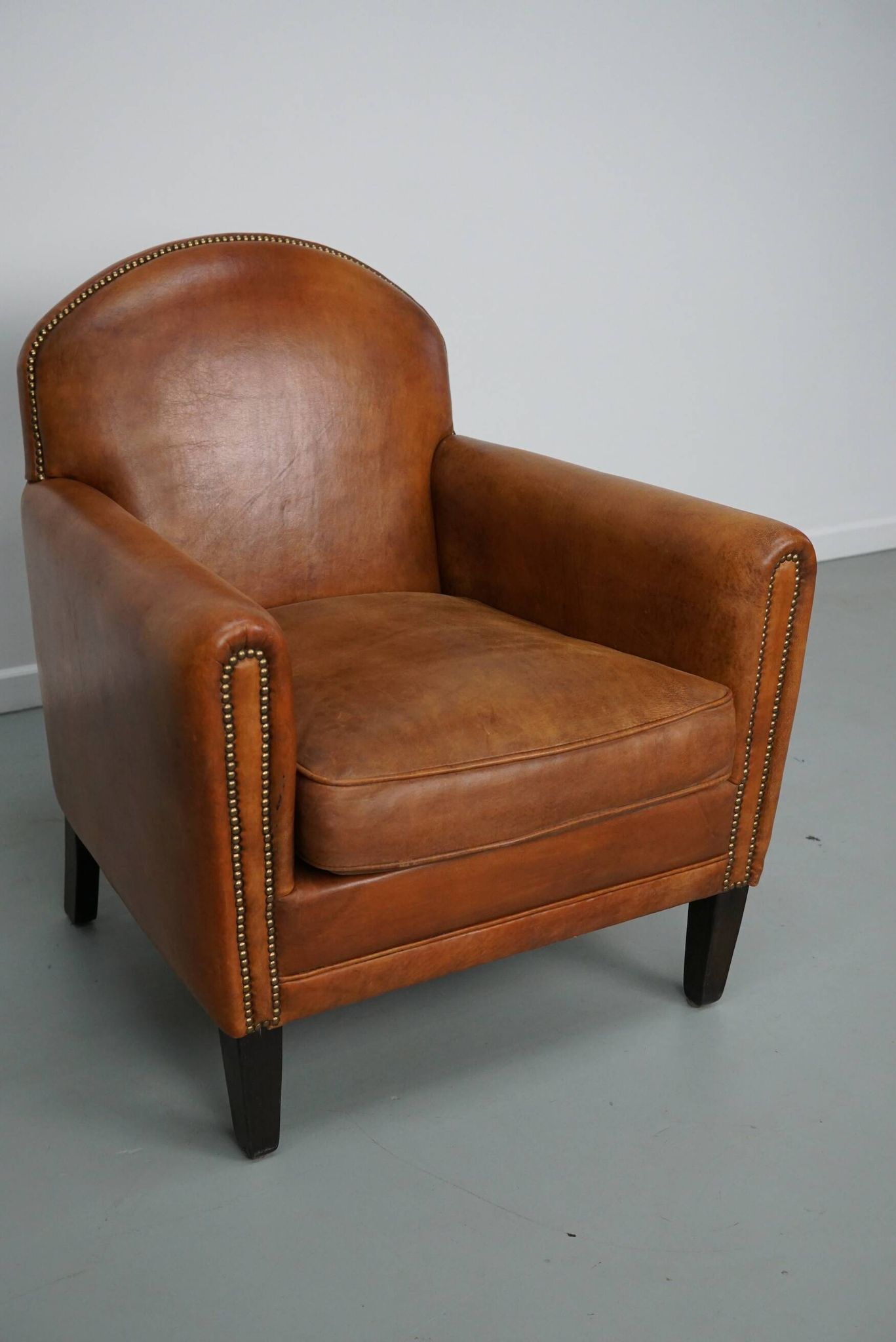 Vintage Dutch leather club chair in cognac color