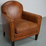 Fauteuil club néerlandais vintage en cuir de couleur cognac