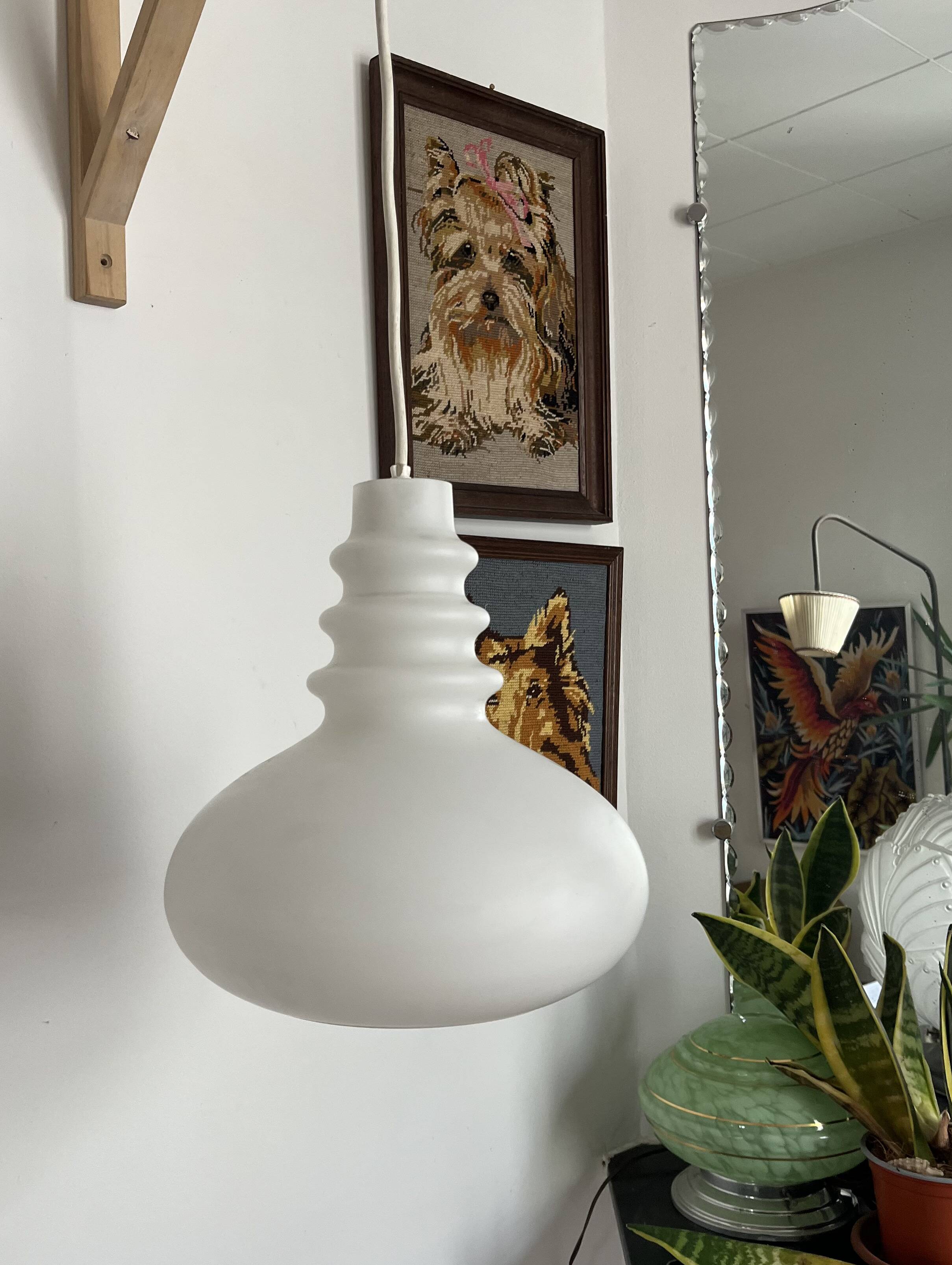 White opaline globe, Space Age ellipse, neck, stacked saucers