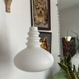 White opaline globe, Space Age ellipse, neck, stacked saucers