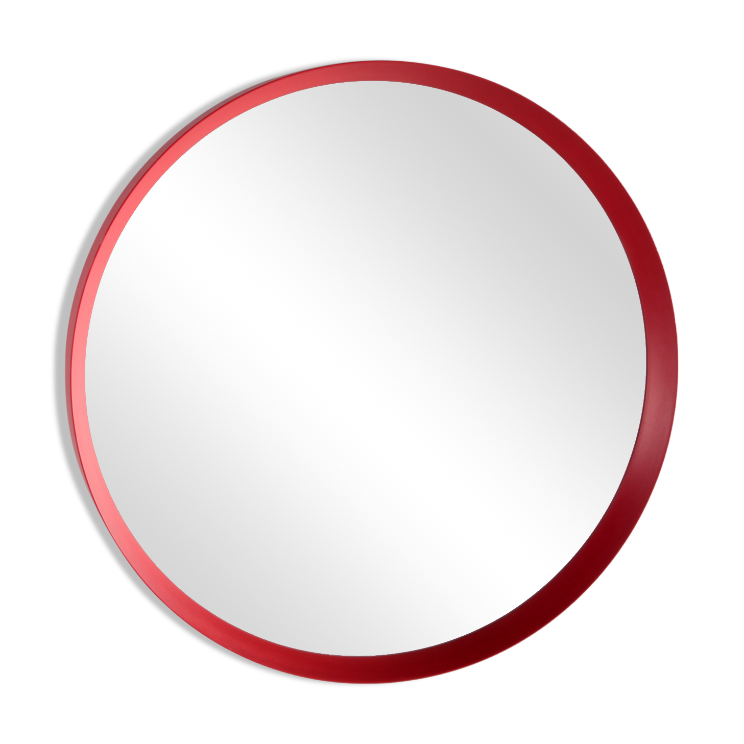 Vintage red round plastic mirror from the 1960s.