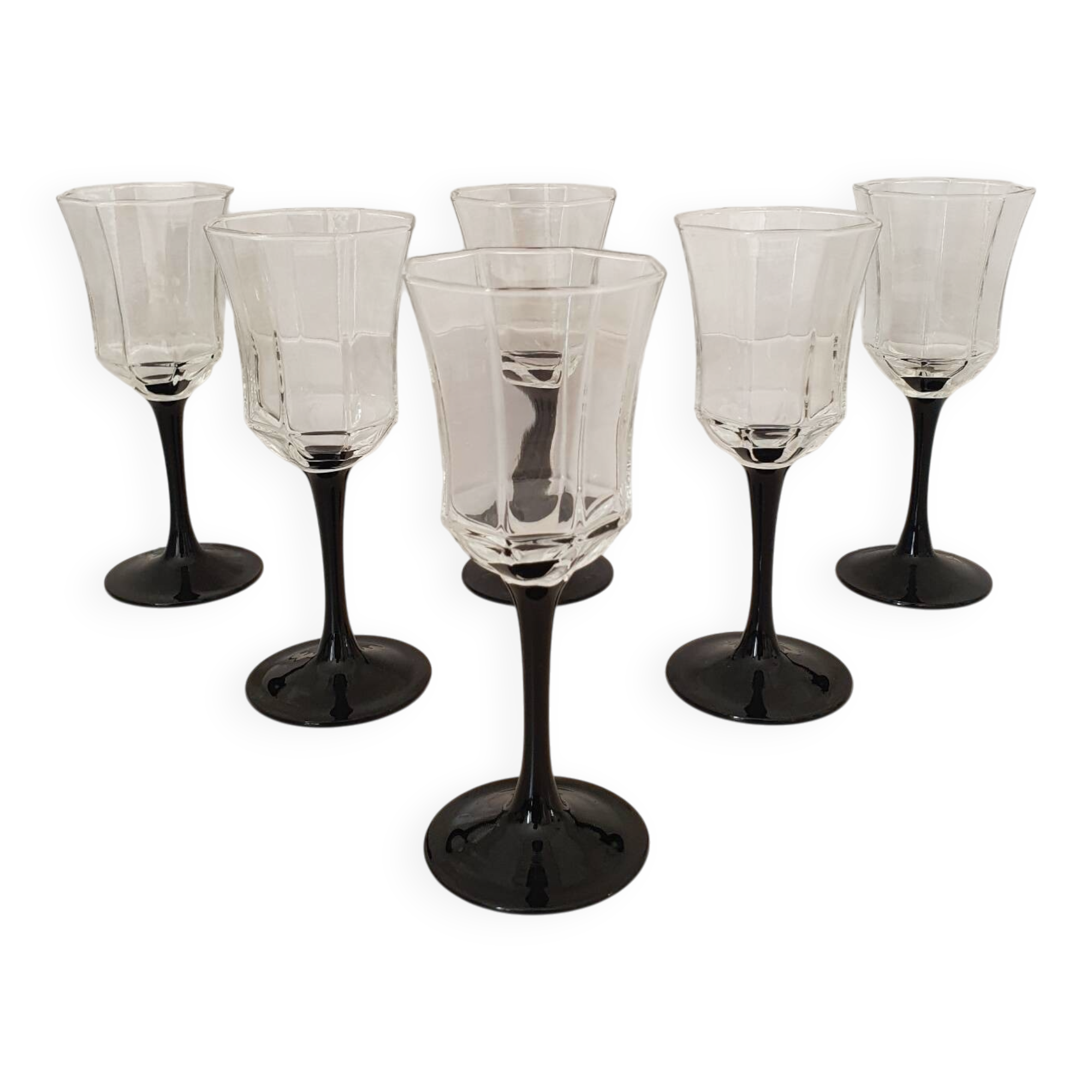 6 Octime octagonal black-footed wine glasses