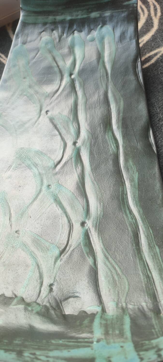 Large shallow dish (signed) in French studio stoneware from the 1960s-70s.