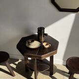 Vintage brown wooden octagonal mirror 58x48