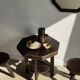 Vintage brown wooden octagonal mirror 58x48