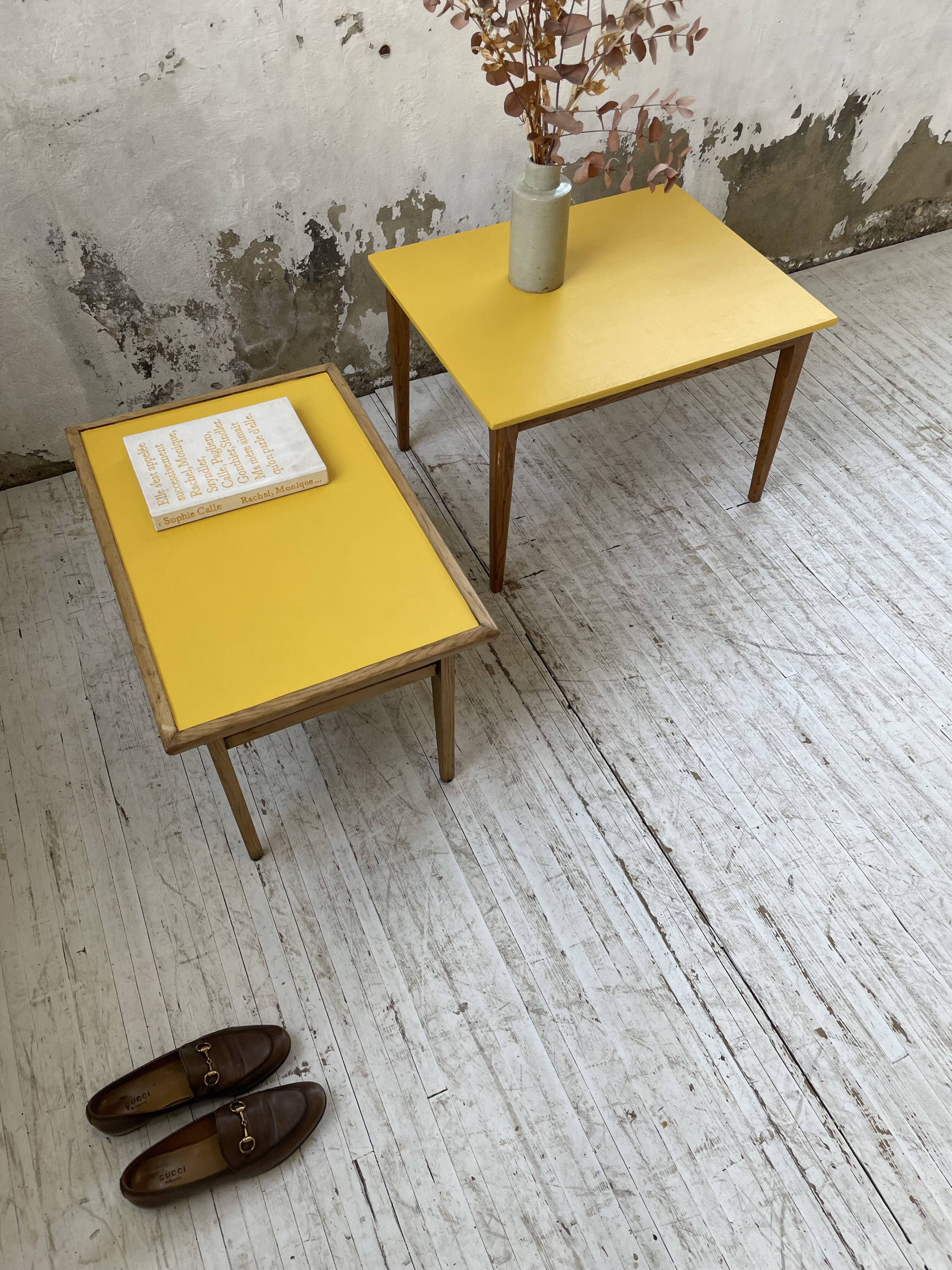 Duo de tables basses bois jaune