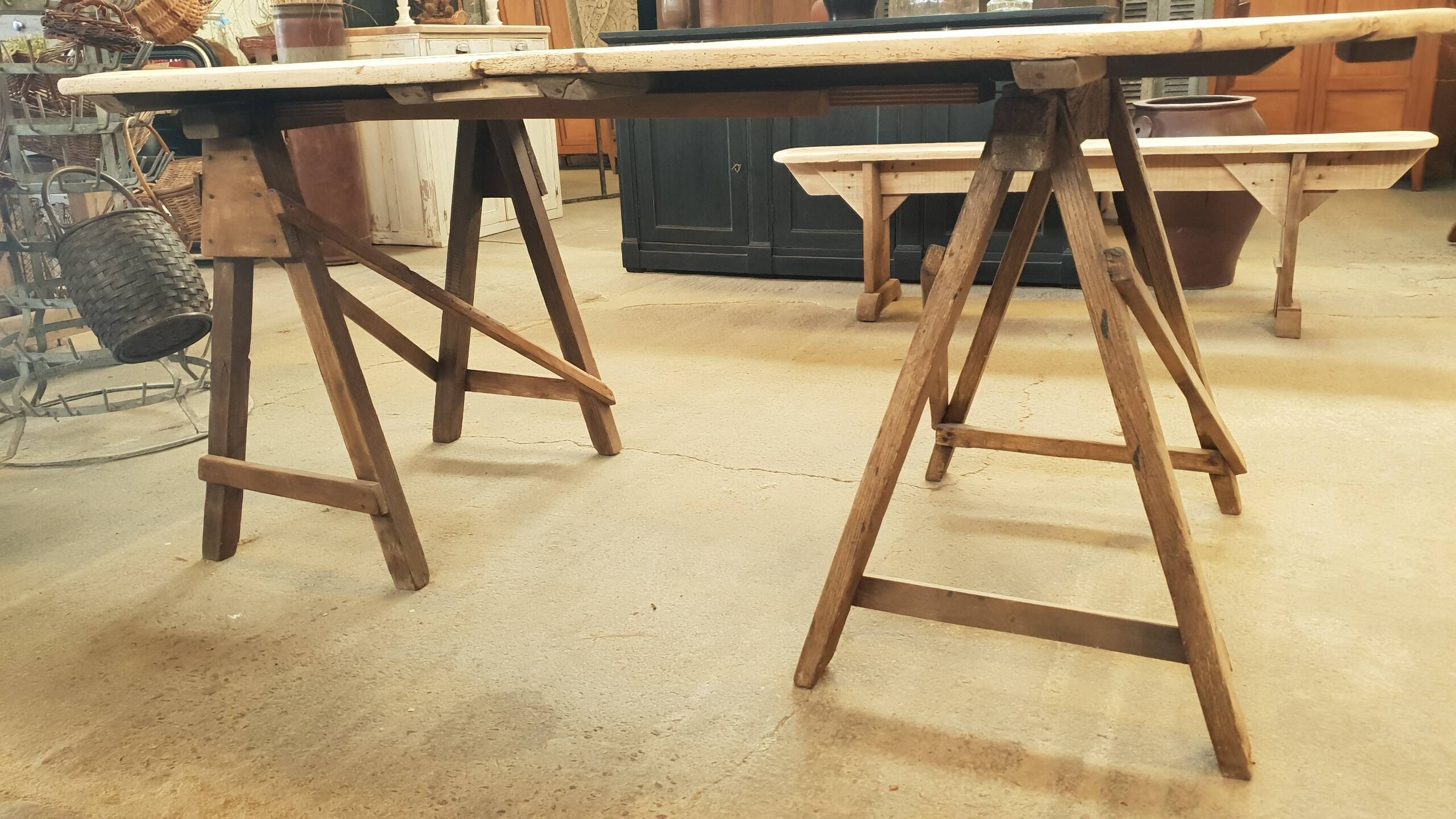 Old table on trestles