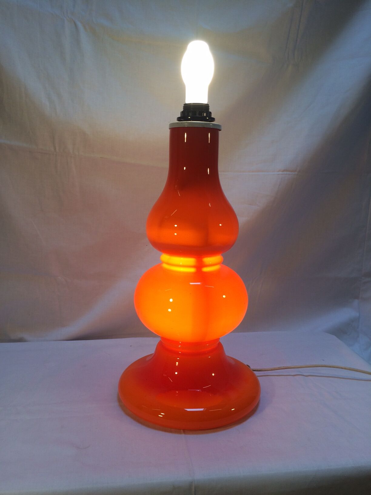 Vintage lamp foot in opaline orange double fires-years 70
