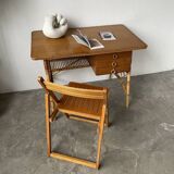 Louis Sognot rattan desk and its chair