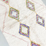 Moroccan Berber carpet azilal ecru with colored diamonds 195x132cm