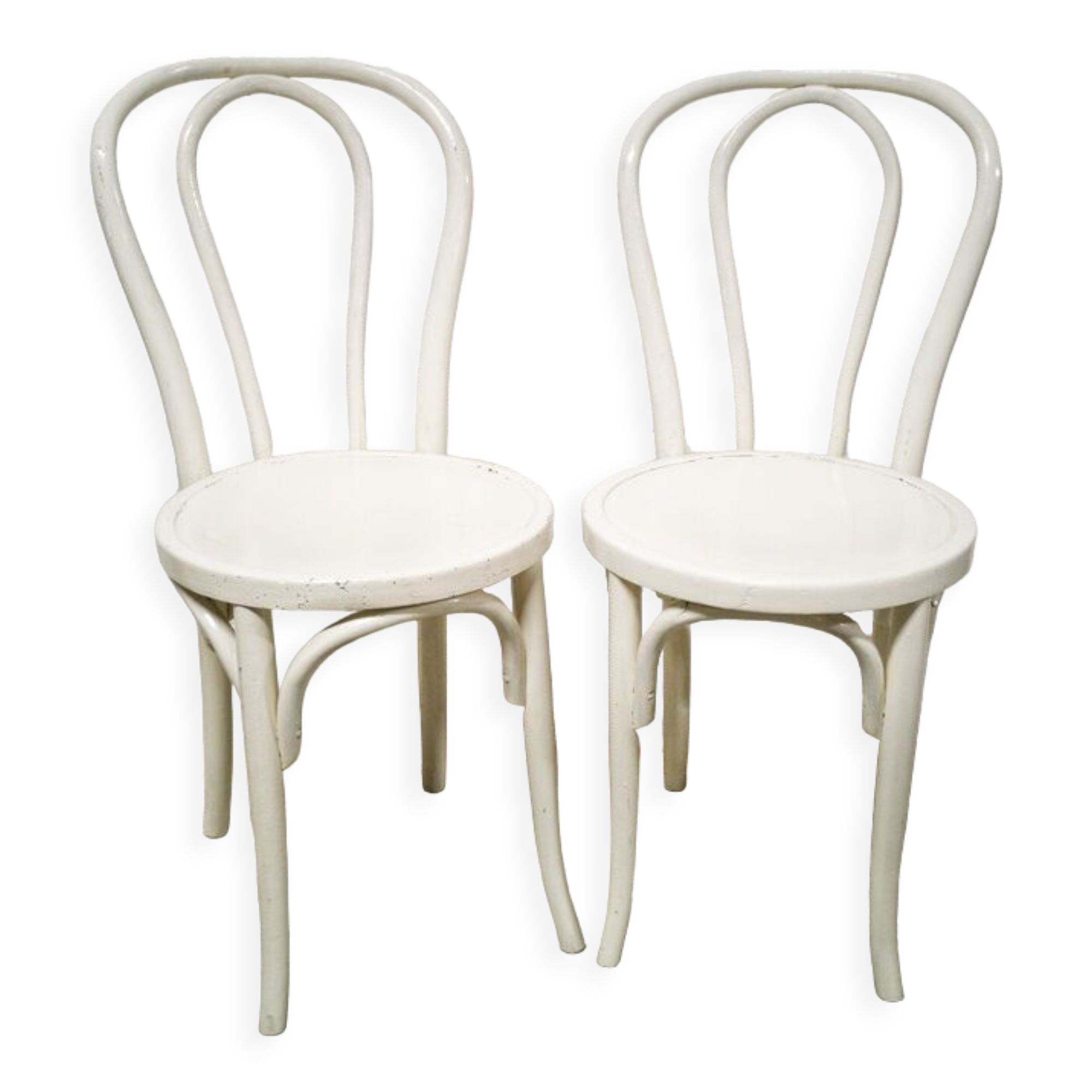 Pair of white Baumann bistro chairs