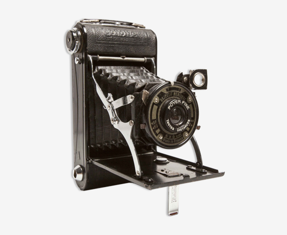 Appareil photo argentique Coronet Folding 6x9 1946 objectif menisque foyer fixe et pochette cuir