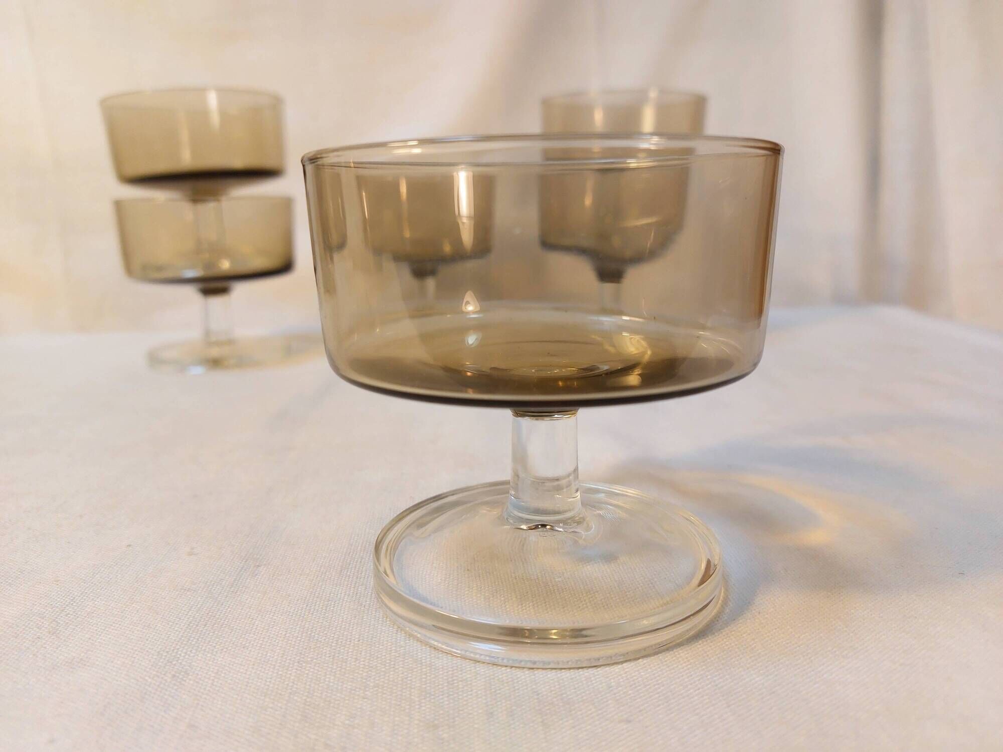 Set of 6 vintage Luminarc champagne glasses, Sweden model, smoked glass