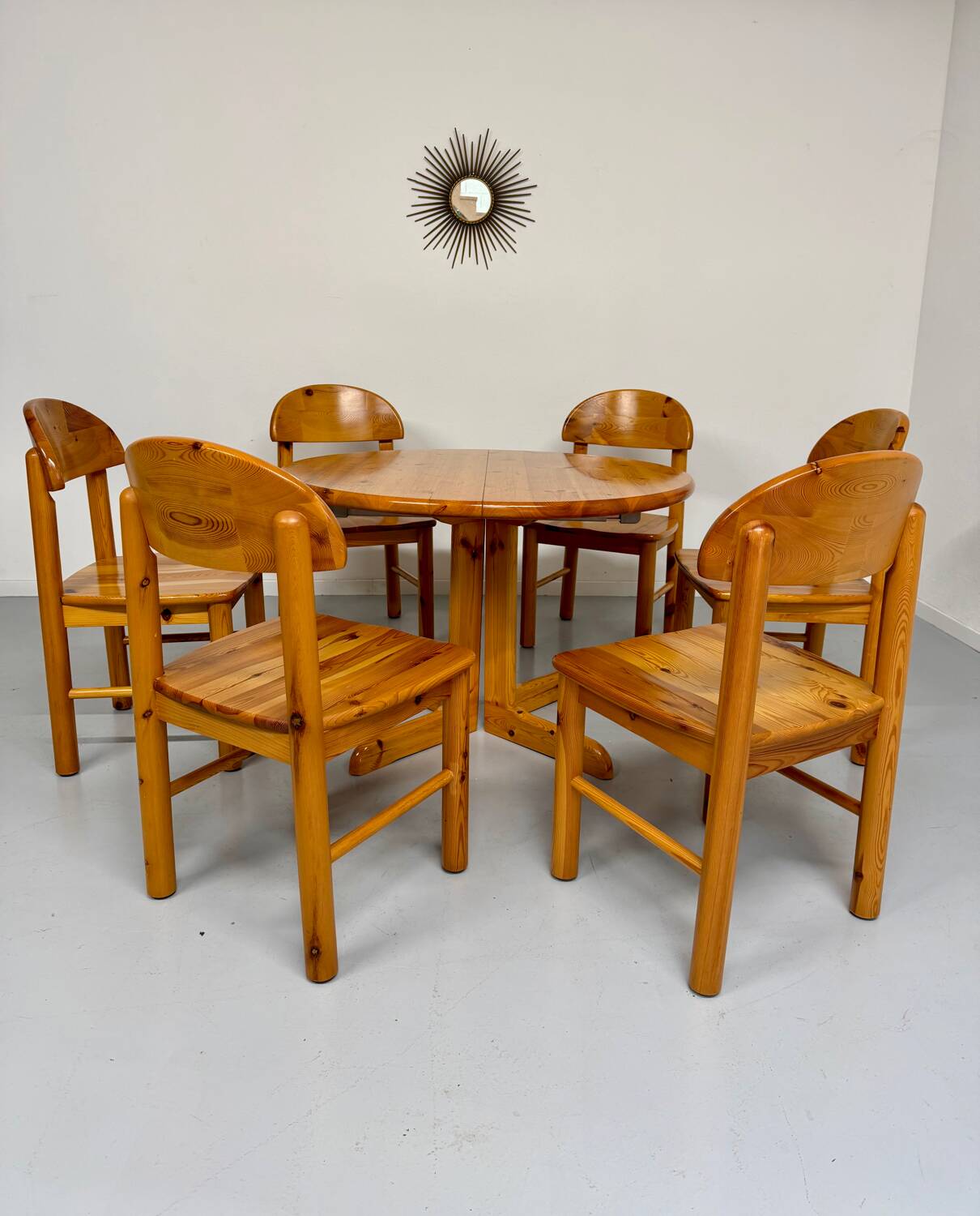 Set of 6 solid pine chairs, Scandinavian design, Reiner Daumiller