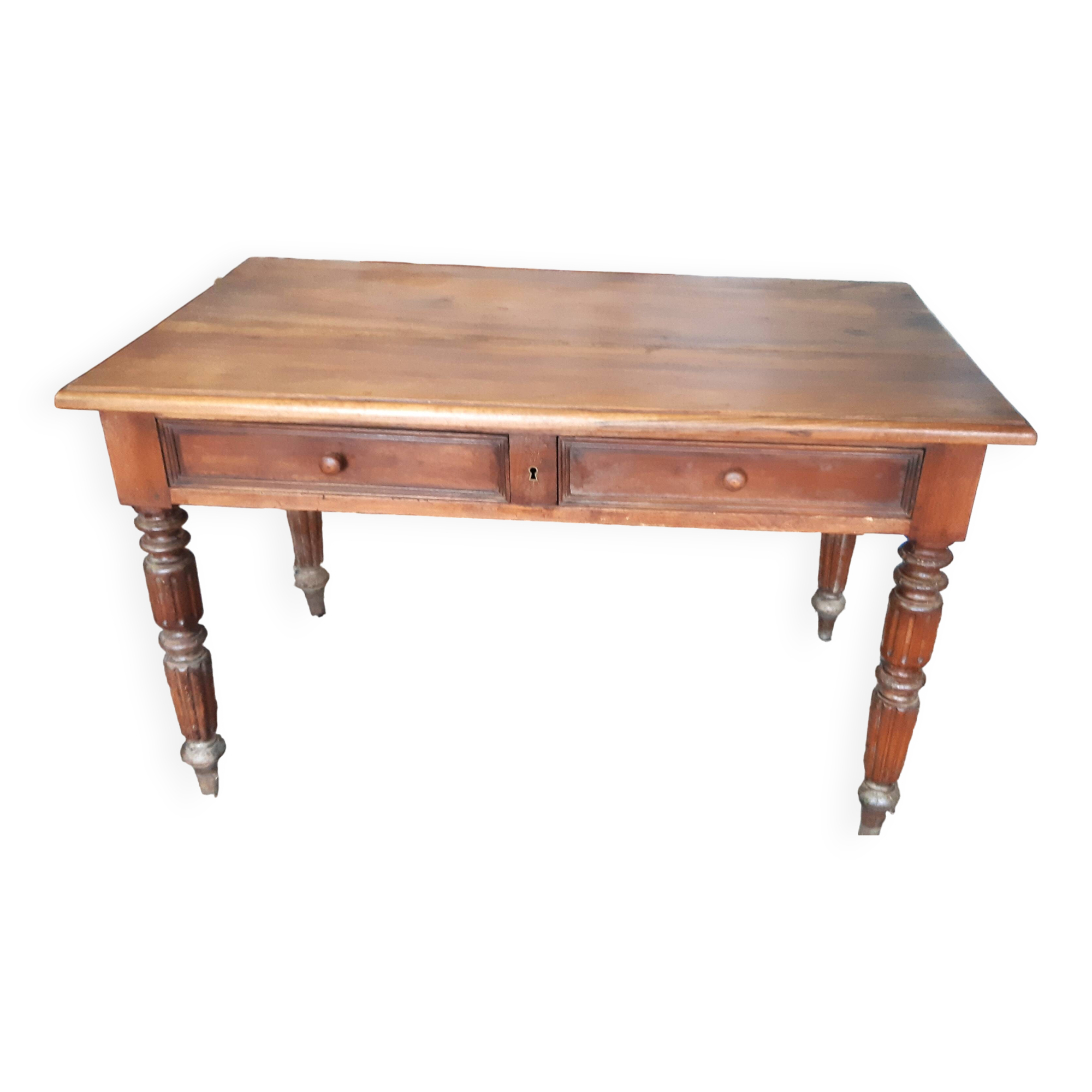 Rustic flat desk old 19th century farmhouse table in walnut